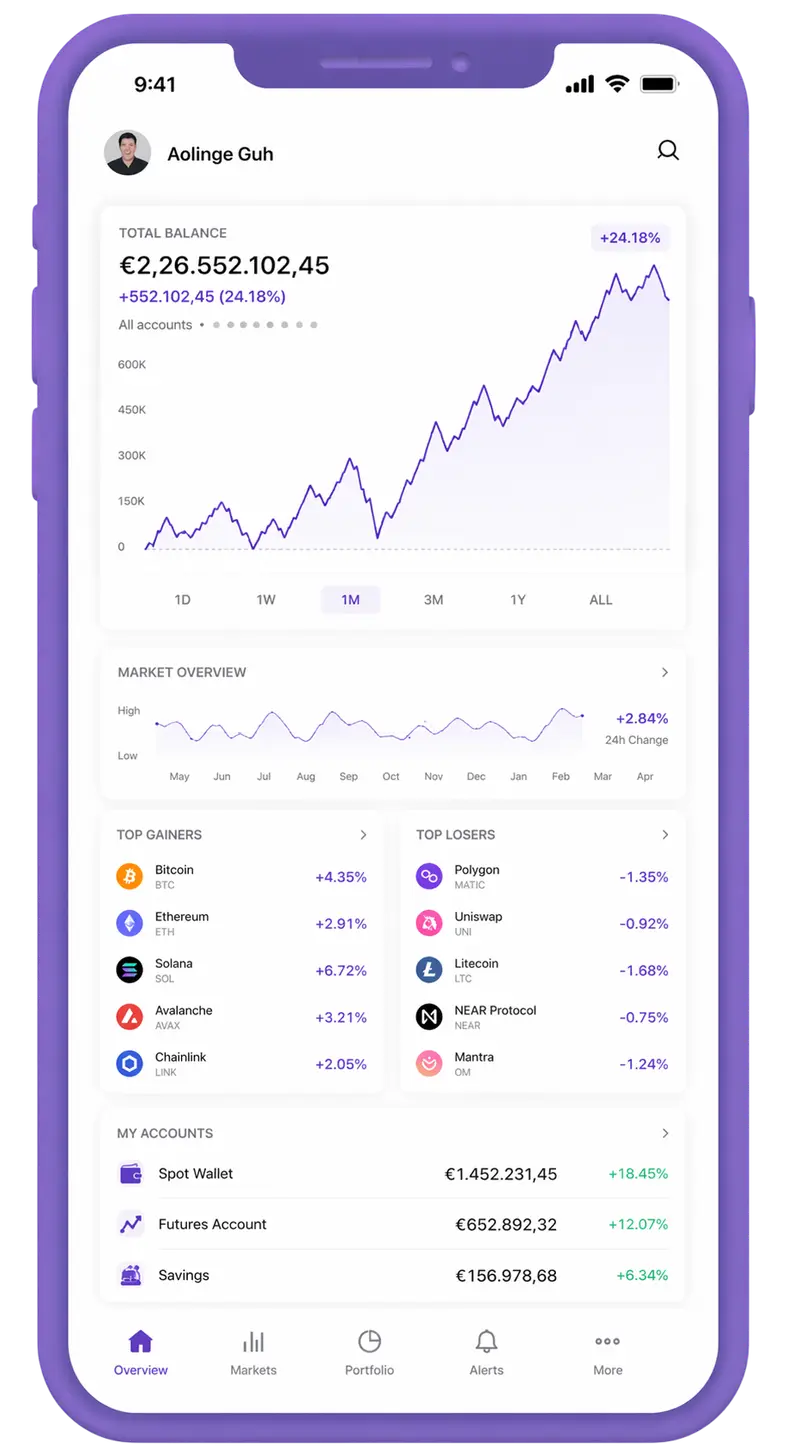 Mobile application showing portfolio management